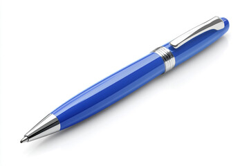 Blue Pen Elegance: A sleek, blue pen with silver accents, showcasing its stylish design and craftsmanship. Evoking a sense of sophistication and creative potential.