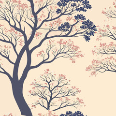 Fototapeta premium Elegant tree design featuring intricate branches and delicate flowers in soft colors for home decor or textiles Generative AI