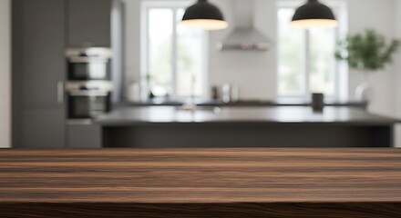 Fototapeta premium Warm Wood Kitchen Countertop: A Modern Interior Design Mockup AI Generated