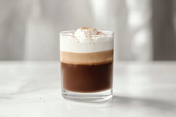 A close-up shot of a glass cup filled with rich espresso