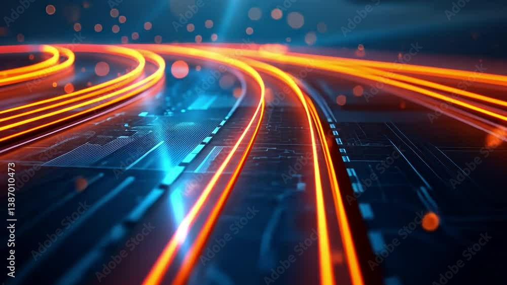 Poster abstract digital background with glowing lines fusion of technology and innovation in vibrant orange