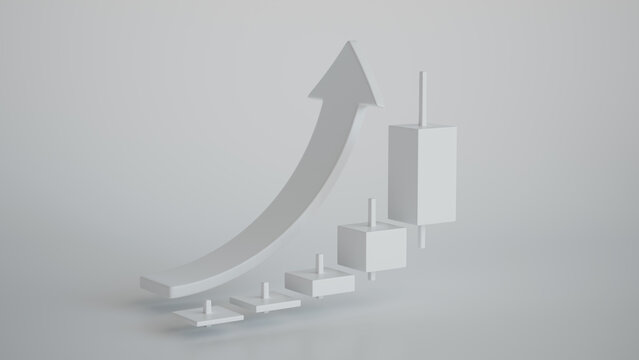 Modern Minimalist 3D Graph Showing Upward Trend - Ideal for Business and Finance Success