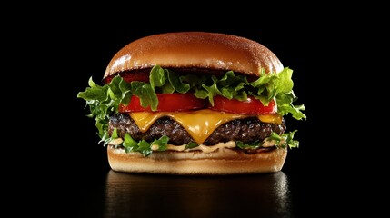 A juicy burger with lettuce, tomato, and cheese. Featuring indulgence and satisfaction