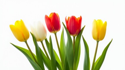 Fototapeta premium Colorful Tulips On White Background