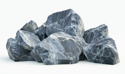 Grey rocks pile, isolated on white background, for design