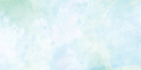 Blue green and white watercolor background with abstract cloudy sky concept with color splash design and fringe bleed stains and blobs abstract Blue watercolor background.