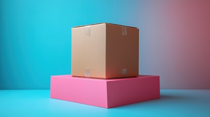 Obraz premium Cardboard box package on clean background, symbolizing efficient shipping and delivery services