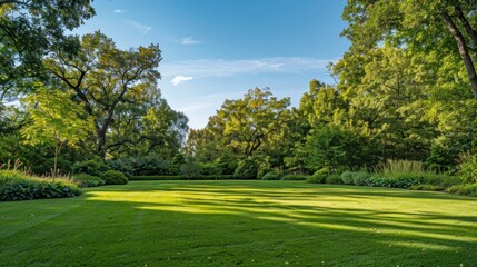 Obraz premium A large lush green field with trees in the background