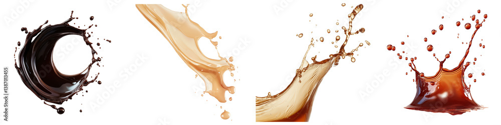 Poster dynamic liquid splashes in motion a fourpanel abstract.