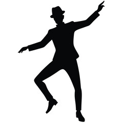 Elegant Dancer Silhouette In A Fedora Hat And Suit Isolated On White