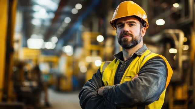 Confident engineer in safety gear, embodying professionalism and resilience in industrial expertise.