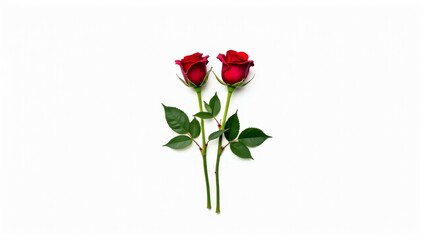 Fototapeta premium Two Red Roses On White Background