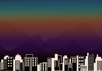 Flat downtown town with houses, windows and roofs. City skyline view background.  