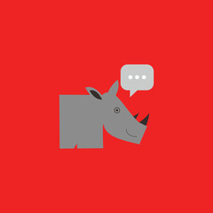 Cute Flat Rhino Head Illustration with Speech Bubble, ideal for kids’ educational materials, nursery designs, or printable wall art.