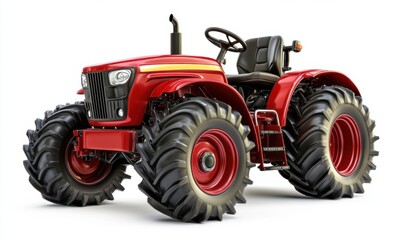 Obraz premium Red farm tractor on white background, agriculture