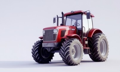 Obraz premium Red tractor on white background, agricultural machinery, farming