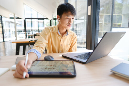 Student studying online and preparing for exams