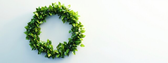 Glowing green recycling symbol made of lush leaves on a clean background. Generative AI