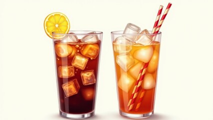 Two Refreshing Drinks With Ice Cubes