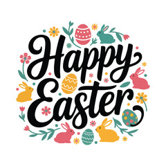 "Happy Easter"  typography with  colorful floral decoration vector art