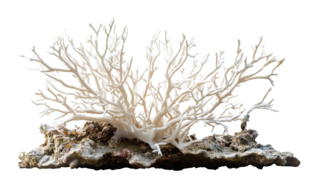 Bleached corals indicate changing environmental conditions on a transparent background.