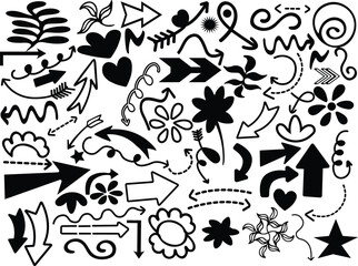 Collection hand drawn arrows. Set simple arrows isolated on white background. Arrow mark icons. Arrow paint,  vector-eps 10.