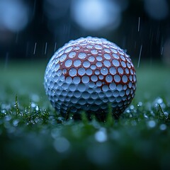 Golf Ball in Rain on Grass