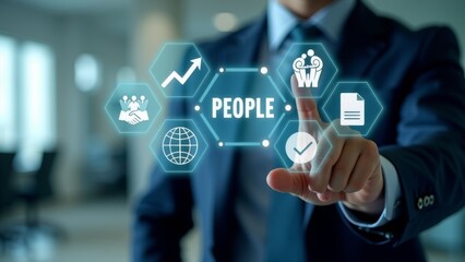 Businessman Tapping People Icon on Screen