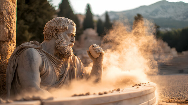 Ancient Stone Statue in Dusty Sunlight at Ruins - Powered by Adobe