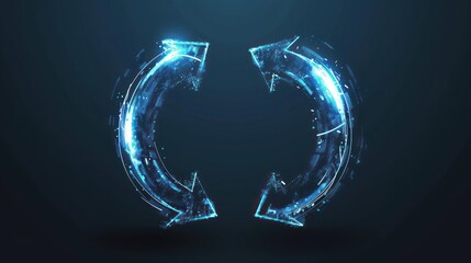 Modern circle with two arrows go round form icon on blue background. Generated AI image