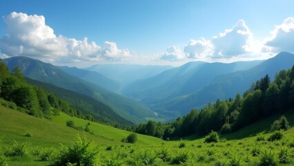 Obraz premium Lush Green Valley With Mountain Views