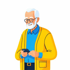 Elderly man using mobile phone, senior digital lifestyle vector illustration