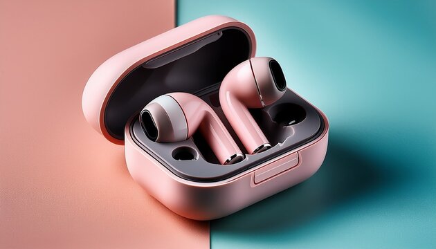 earbuds on plain background