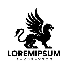 Eagle horse and dragon vector logo design with animal silhouettes and symbols