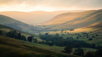 Fototapeta premium Serene Valley Landscape at Sunset