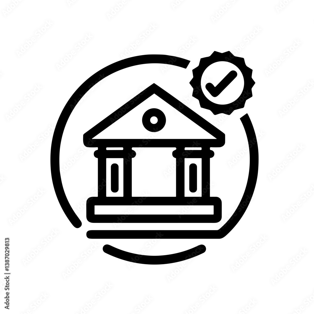 Poster bank approval icon with a check mark in circular design in minimalistic style