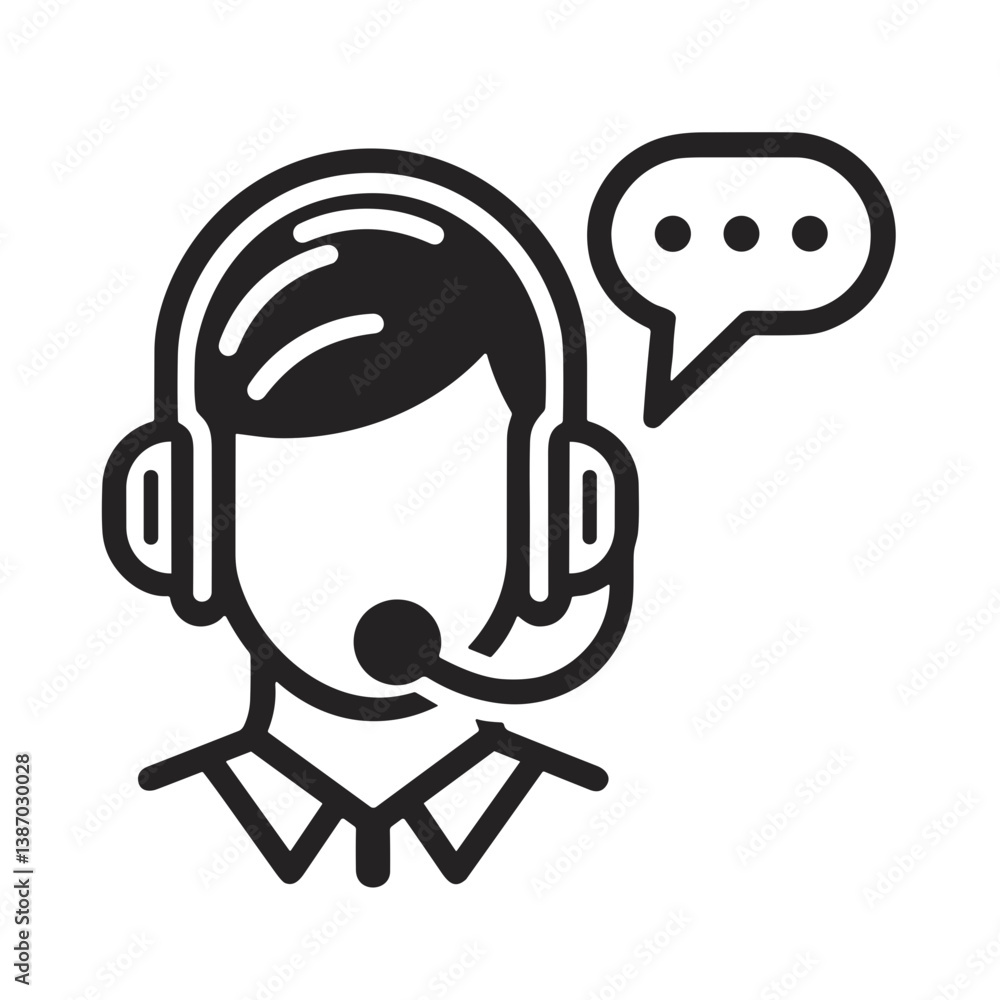 Poster customer service representative with headset and speech bubble in minimalistic style