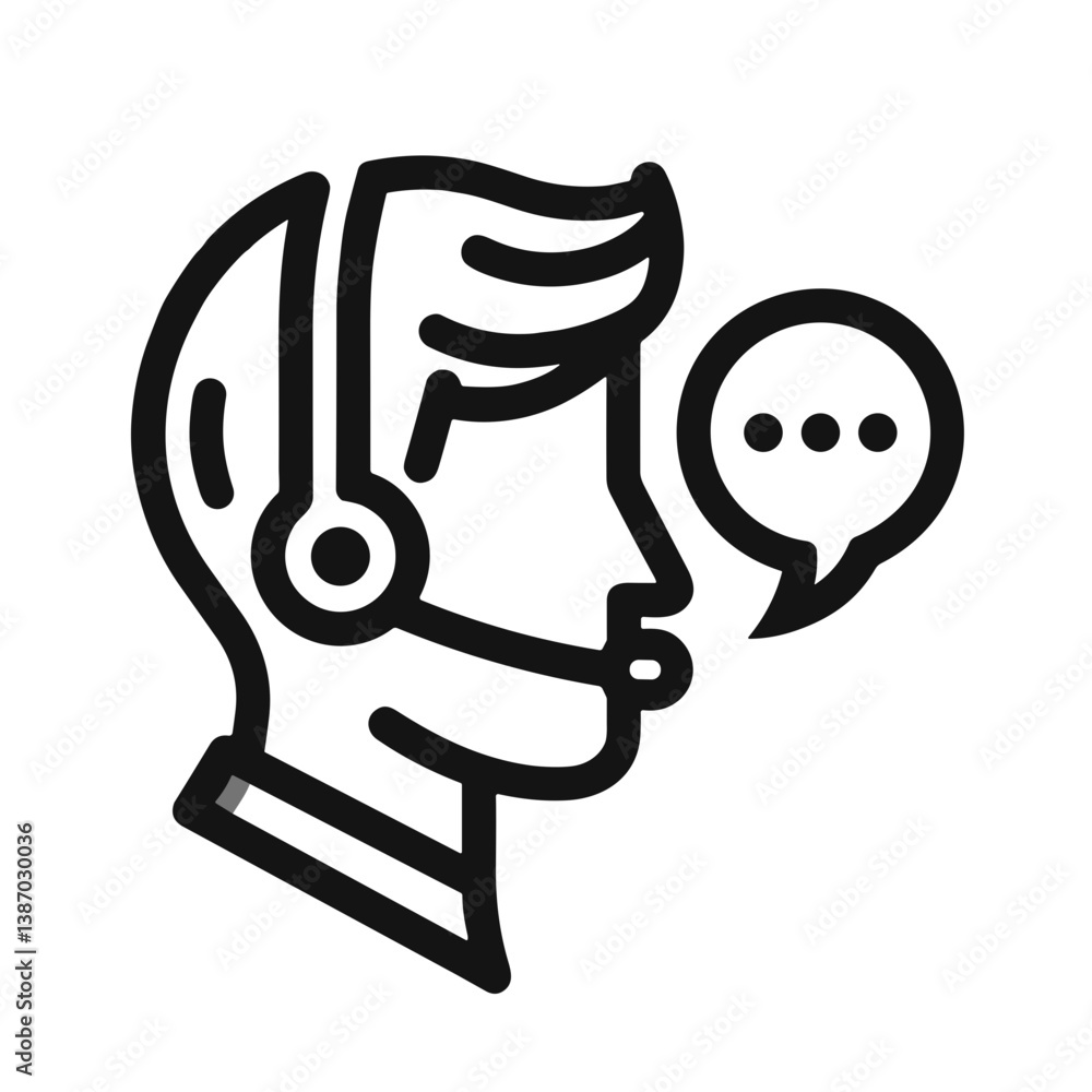 Poster customer support agent with headset communicating in minimalistic style