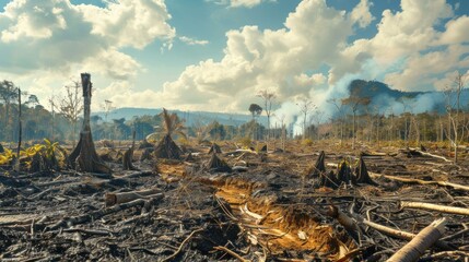 A Forest destruction and deforestation damage condition view. AI generated image