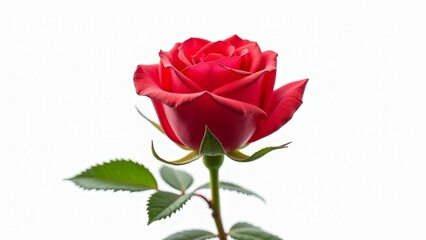 Fototapeta premium Single Red Rose Blossom Against White