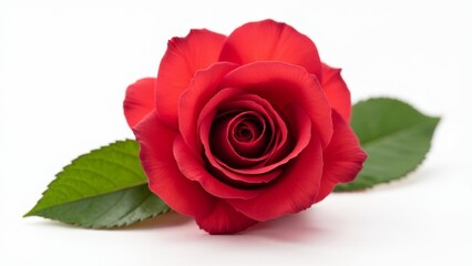 Fototapeta premium Single Red Rose With Green Leaves