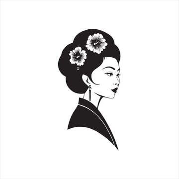 elegant woman profile with floral hair clip art preview