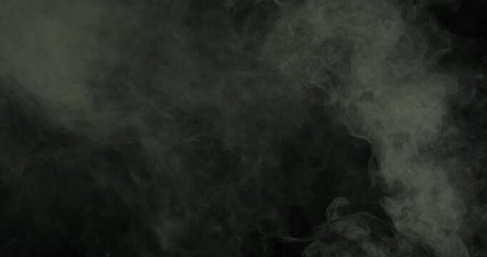 Smoke animation on a black background. Smoke, steam, explosion, fire, puff, steady vapors. Realistic abstract white smoke cloud from up and button with floating fog. Best for using in composition.