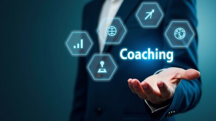Fototapeta premium Business Man Hologram Displaying Coaching Concepts