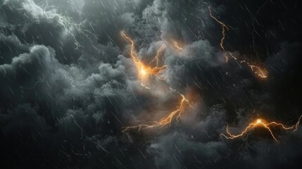 Fototapeta premium A stormy sky with lightning bolts and rain