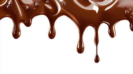 Banner with melted chocolate effect on top and bottom, soft chocolate drops flowing in dark brown and glossy color, empty space in the middle for text