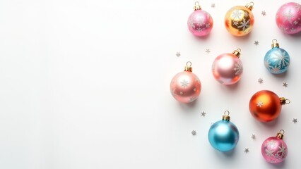 Colorful Christmas Ornaments On White Background