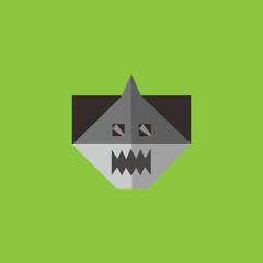 Abstract Geometric Shark Face in Flat Design,  Perfect for children's designs, logos, educational materials, or creative branding concepts. The artwork is vector-based and ideal for digital and print 