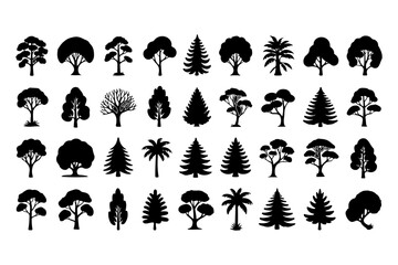 Tree Silhouette Collection: A diverse array of tree silhouettes provides a versatile set for various design needs, perfect for nature-themed projects, or creative layouts.
