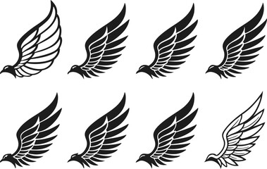 Fototapeta premium Black wings silhouette vector design set.